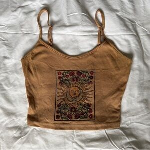 SHEIN Tan Ribbed Sun Graphic Cami